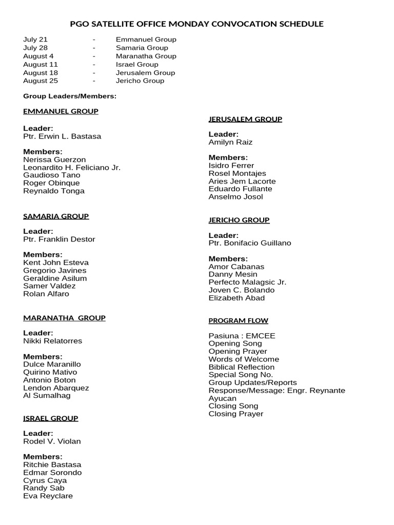 PGO Satellite Office Convocation Schedule | PDF