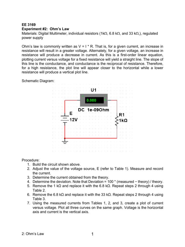 EE3169-02-Ohm’s Law | PDF | Voltage | Physical Quantities
