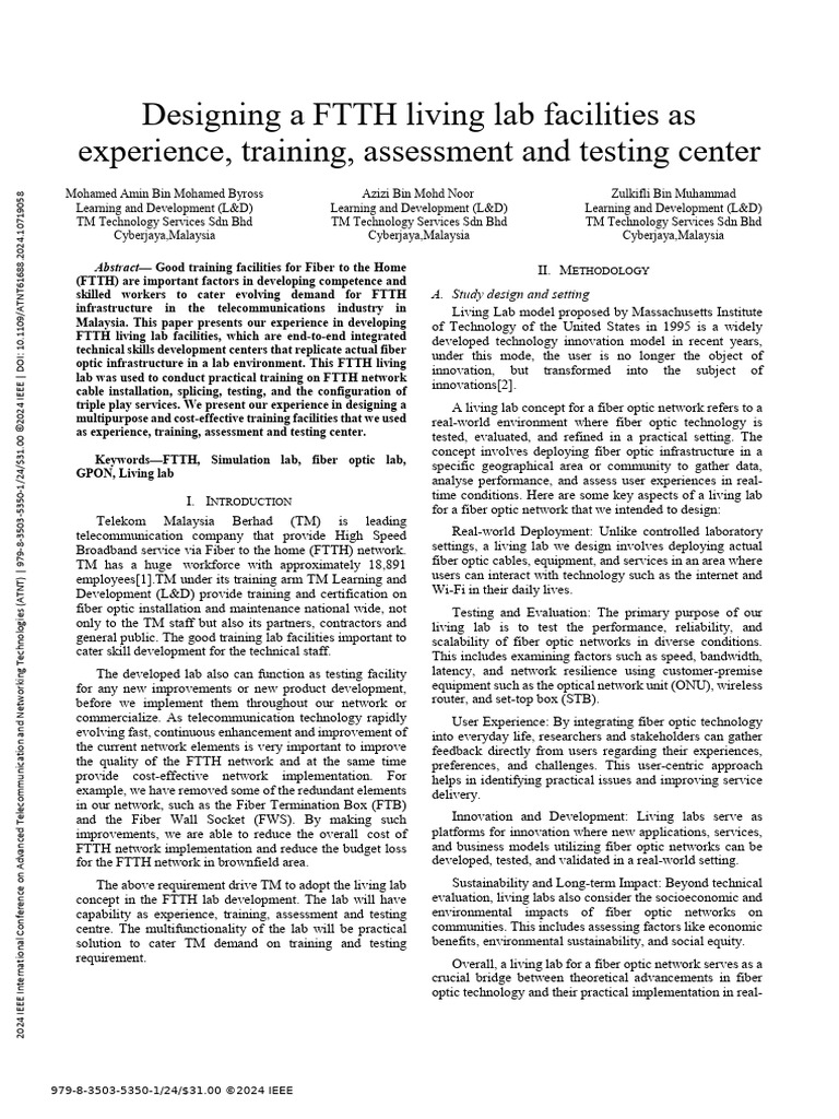 FTTH Living Lab Design for Training | PDF | Fiber To The X | Computer ...