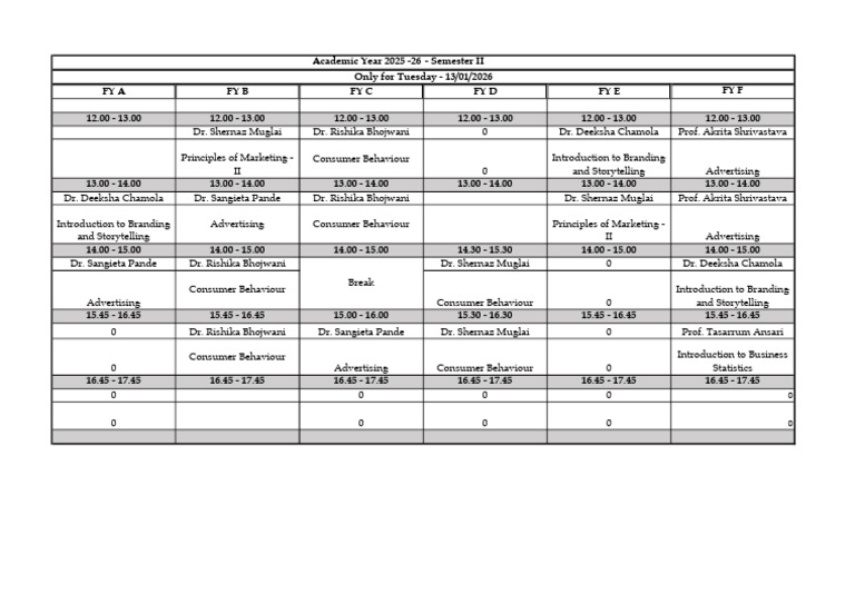FY - Tuesday Timetable | PDF | Marketing | Strategic Management