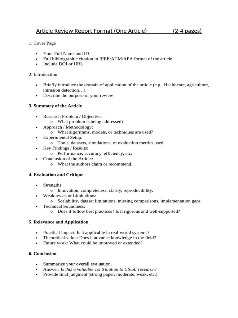 Article Review Report Format_CS789 | PDF