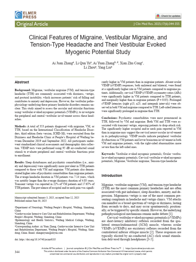 Migraine and Vestibular Disorders Study | PDF | Vertigo | Migraine