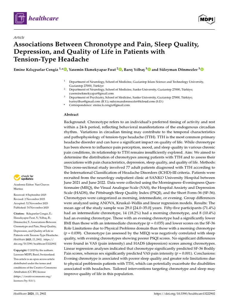 Associations Between Chronotype and Pain Sleep Qua | PDF | Dependent ...