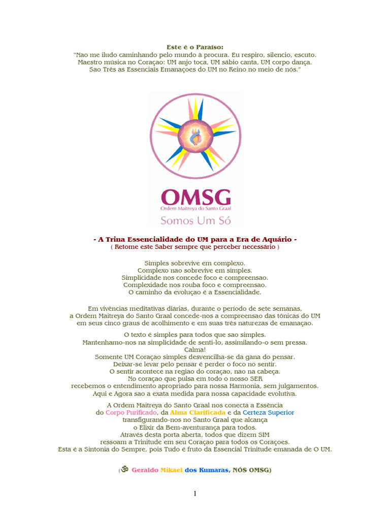 A Trinitude do UM em cada UM - OMSG | PDF | Amor | Sabedoria