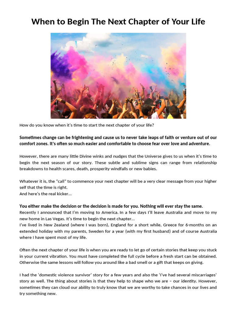 When To Begin The Next Chapter of Your Life | PDF