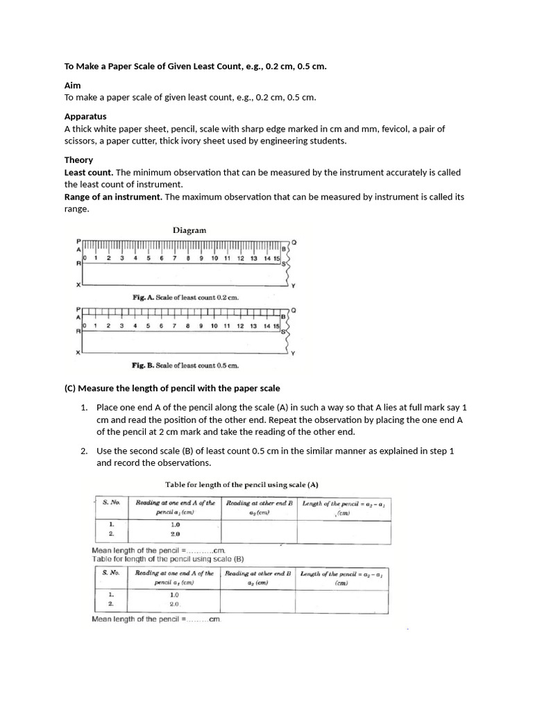 Create a Paper Scale with Least Count | PDF