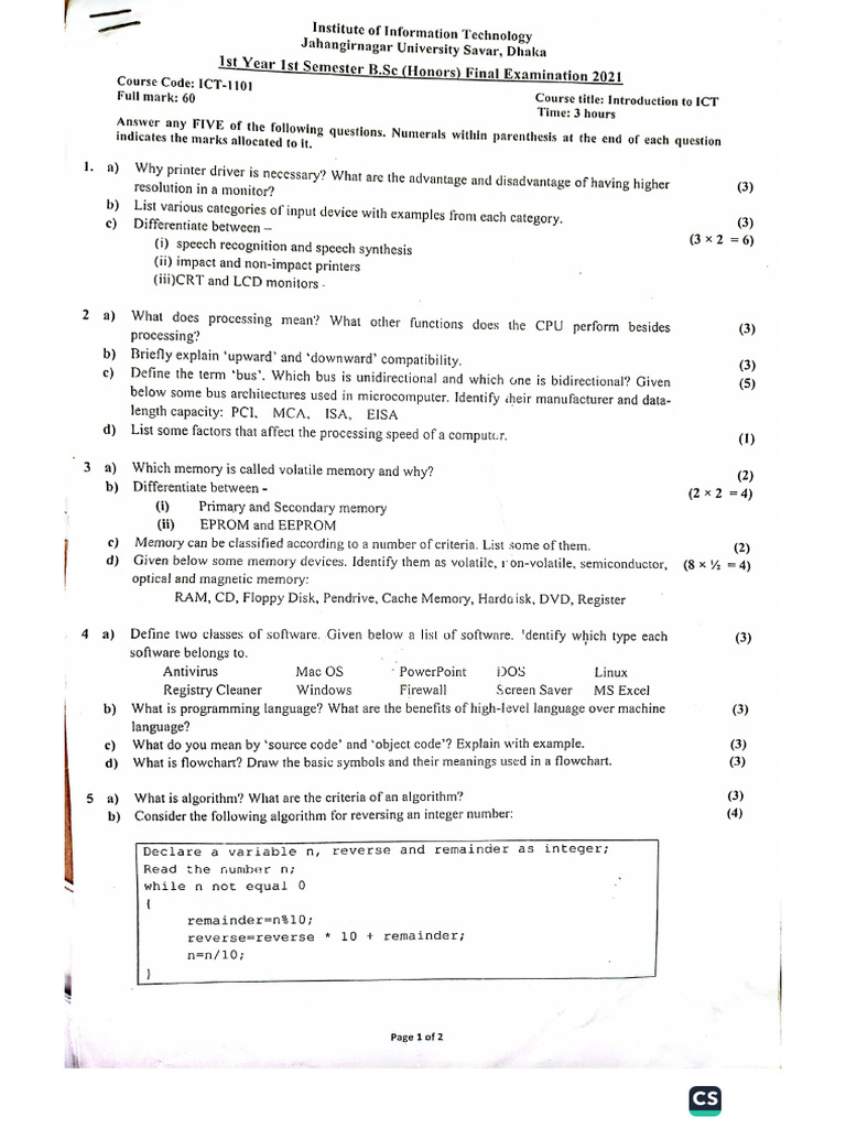 IIT-semester Final Question -2021 | PDF
