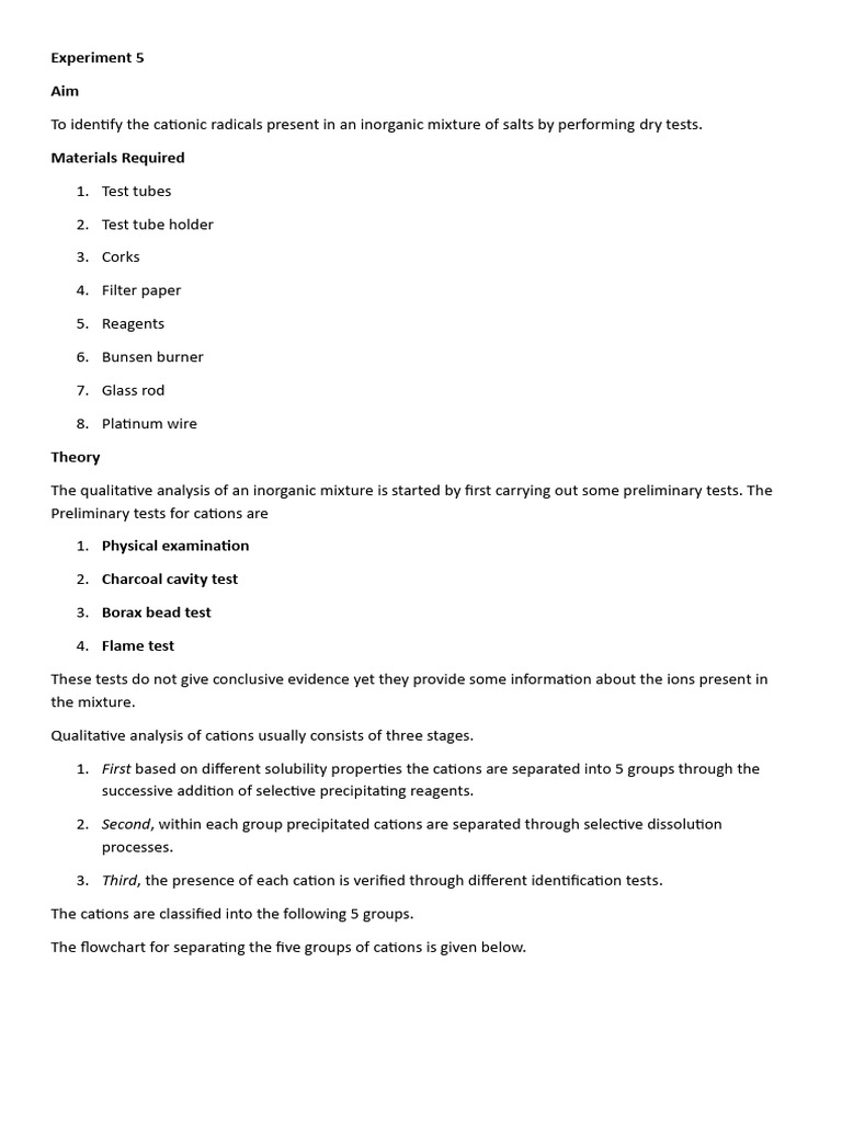 Experiment 5, 6 and 7 - Salt Analysis- Cations | PDF | Salt (Chemistry ...