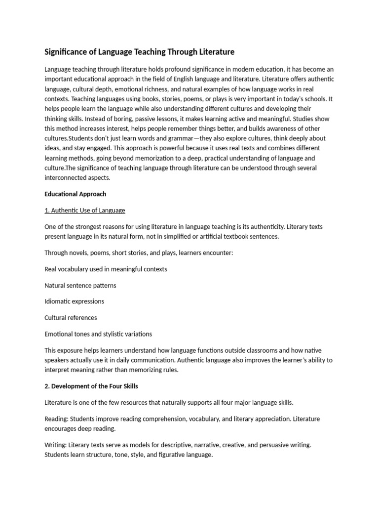 Importance of Literature in Language Teaching | PDF | Language ...