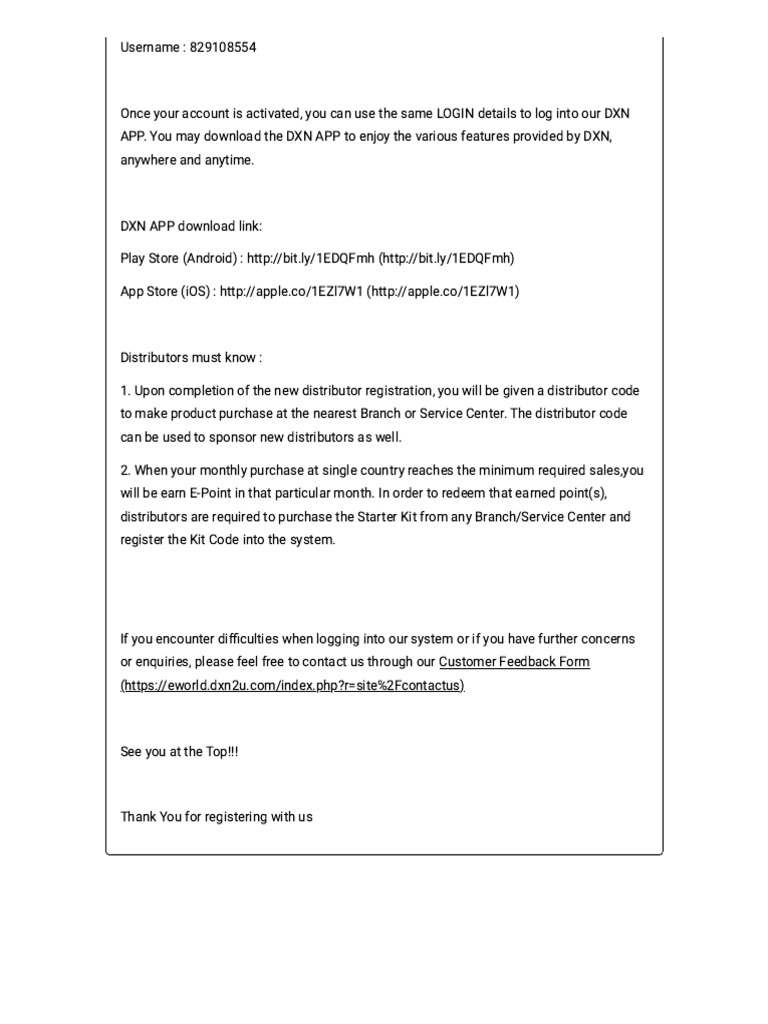DXN App Login and Distributor Guide | PDF