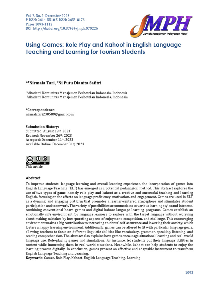 Games in English Teaching for Tourism Students | PDF | Learning | Teachers