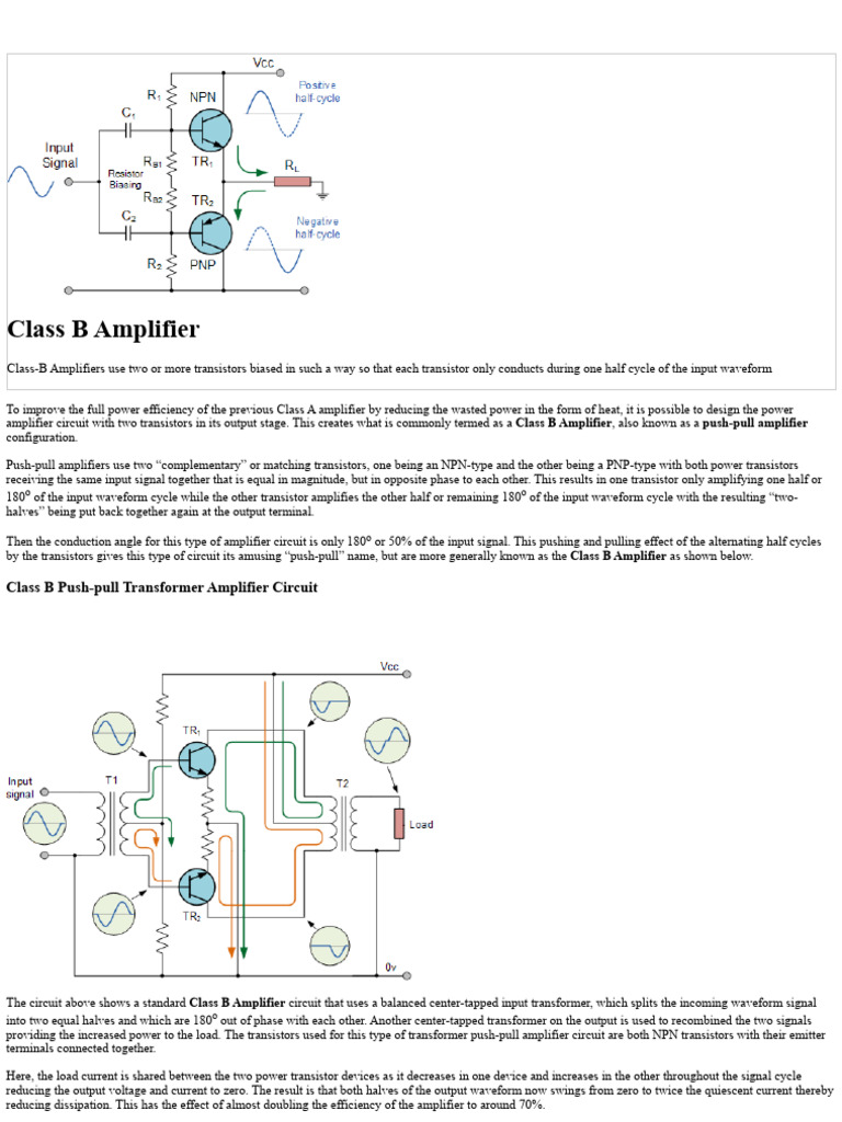 Class B Amplifier Explained: Design & Efficiency | PDF | Amplifier ...
