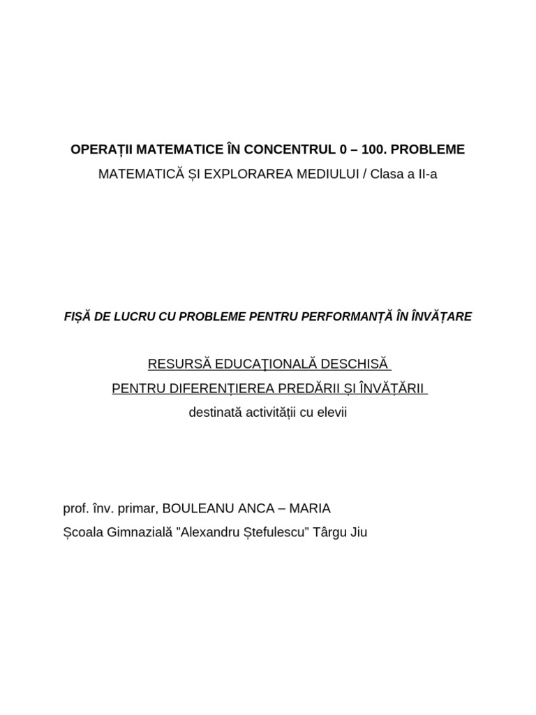 Red Probleme Pentru Performanta in Invatare Bouleanu | PDF
