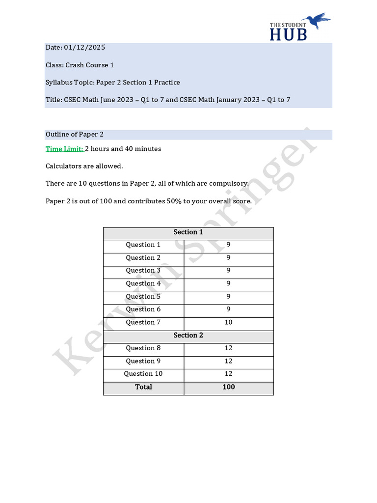 Crash Course - Session 1&2 - Questions | PDF | Equations | Geometry
