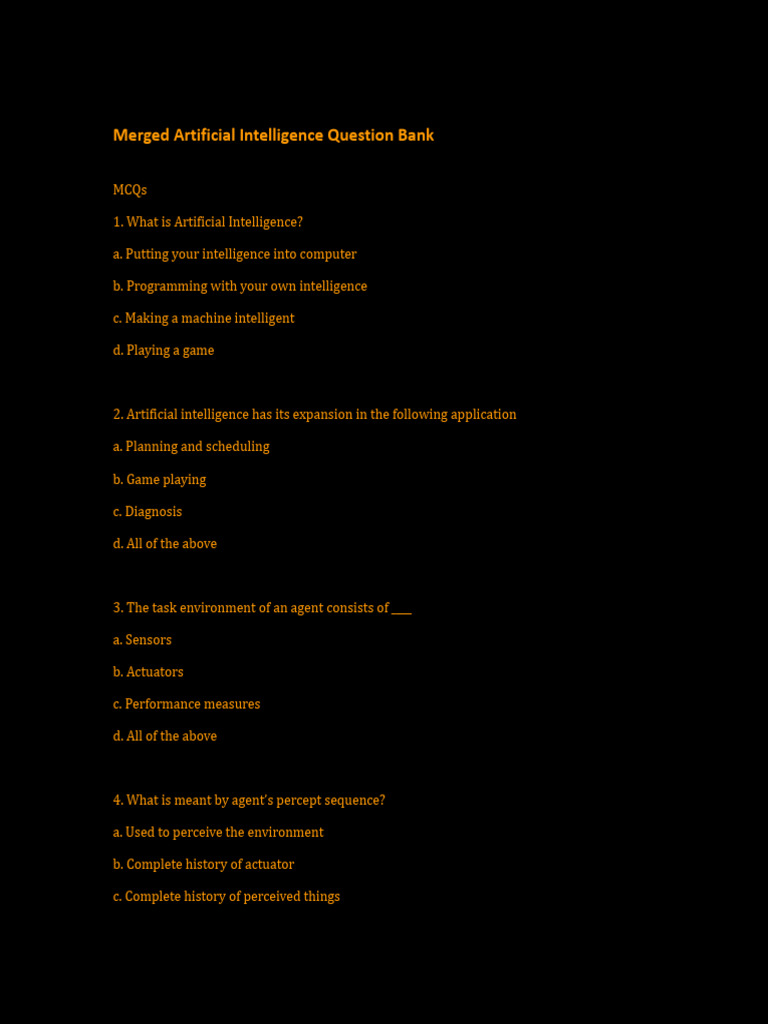 AI MCQs and Descriptive Questions Bank | PDF | Artificial Intelligence ...