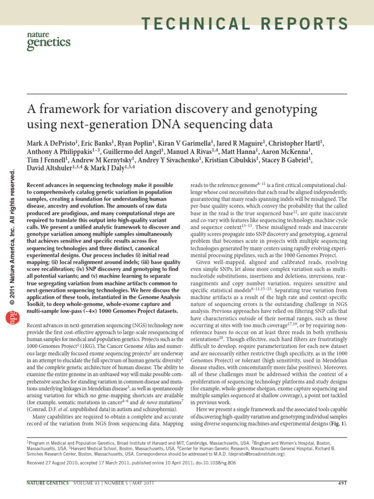 Unified Framework for NGS Variant Discovery | PDF | Single Nucleotide ...
