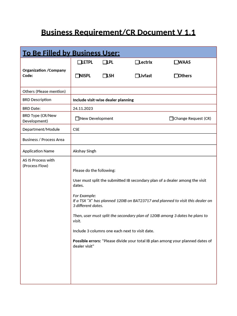 BRD DMS Visit-wise Sec Plan | PDF