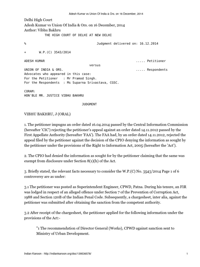 Adesh Kumar vs Union of India | PDF | Discovery (Law) | Justice