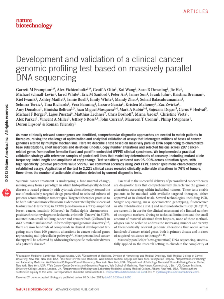 Cancer Genomic Profiling via DNA Sequencing | PDF | Dna Sequencing ...