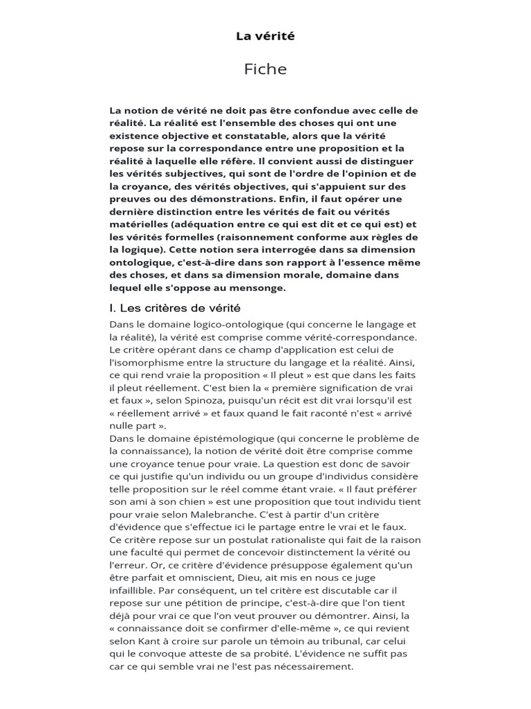 La vérité : définitions et enjeux | PDF | Vérité | Scepticisme