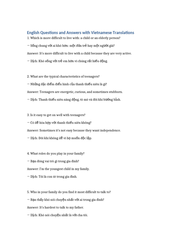 English QA With Vietnamese Questions | PDF