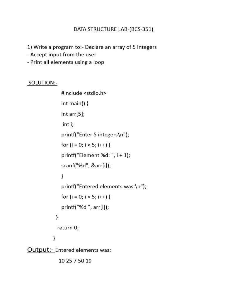Data Structure Lab: Array Programs | PDF