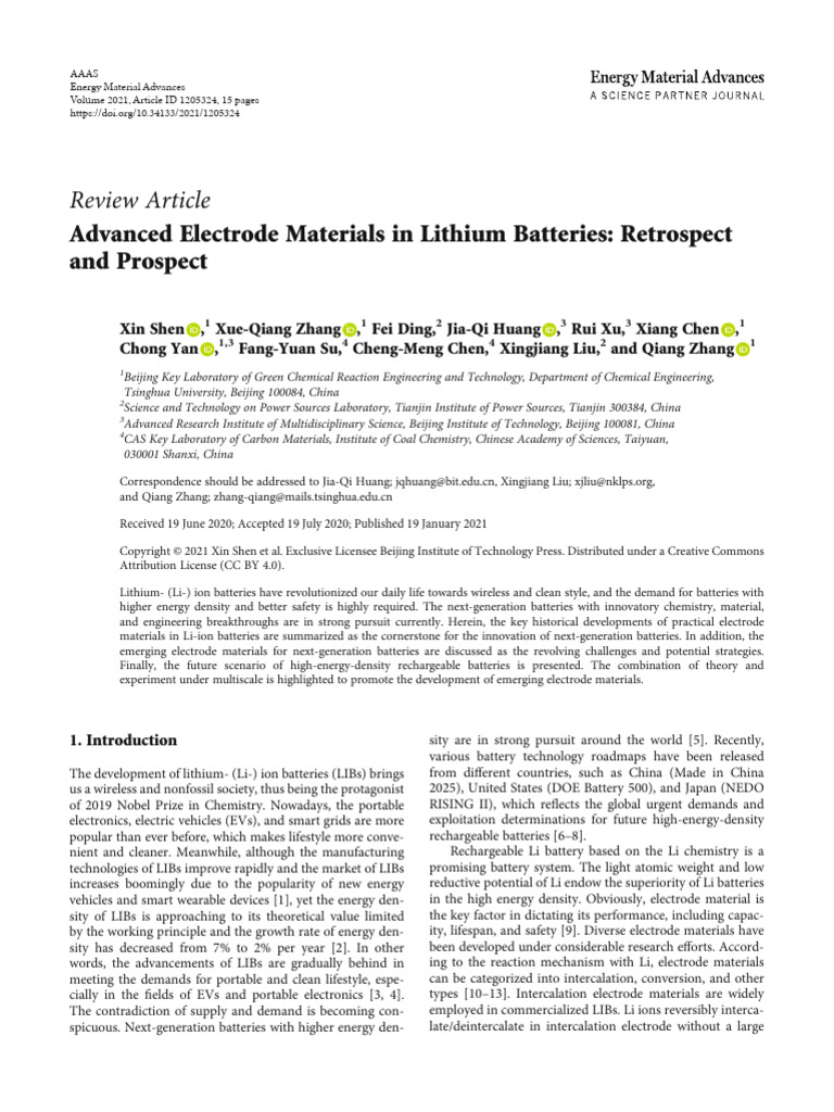 Advanced Electrode Materials for Lithium Batteries | PDF | Lithium Ion ...