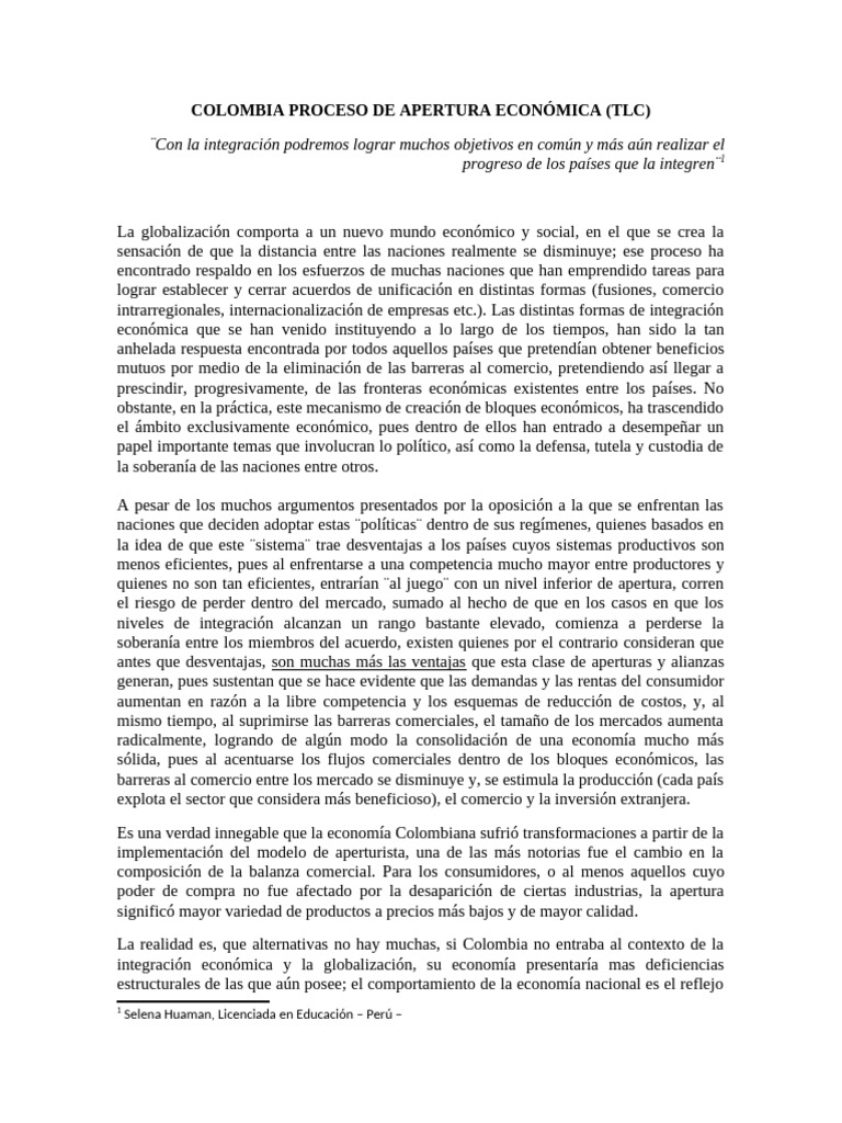 Lfmo - Colombia Proceso de Apertura Económica (TLC) | PDF | Colombia ...
