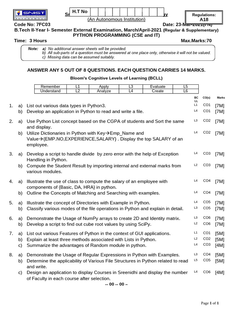 A18-PP-(CSE & IT)-23-03-2021-(Regular&Supple) (1) | PDF | Python ...