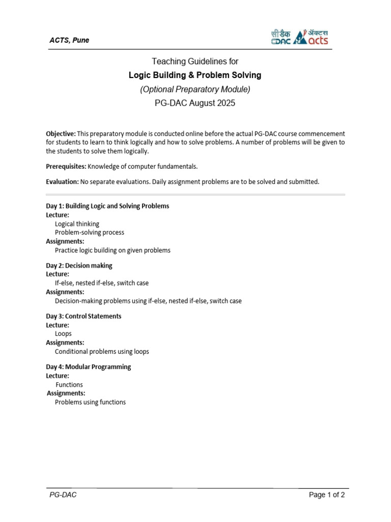 Logic Building & Problem Solving Guide | PDF