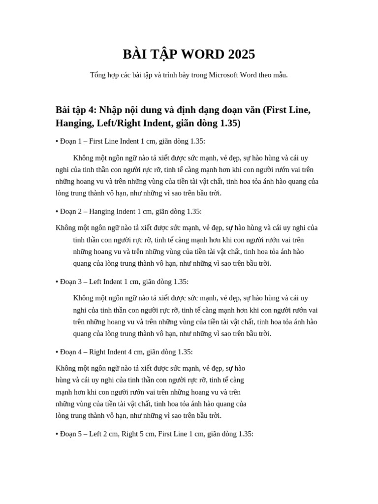 Bai Tap Word 2025 | PDF