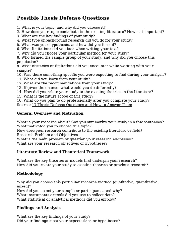 Thesis Defense Questions Guide | PDF | Methodology | Learning