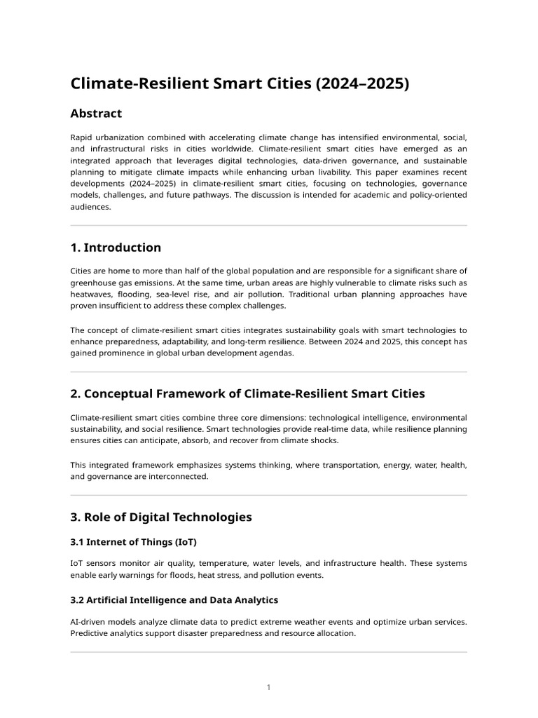 Climate-Resilient Smart Cities 2024-2025 | PDF | Climate Resilience ...