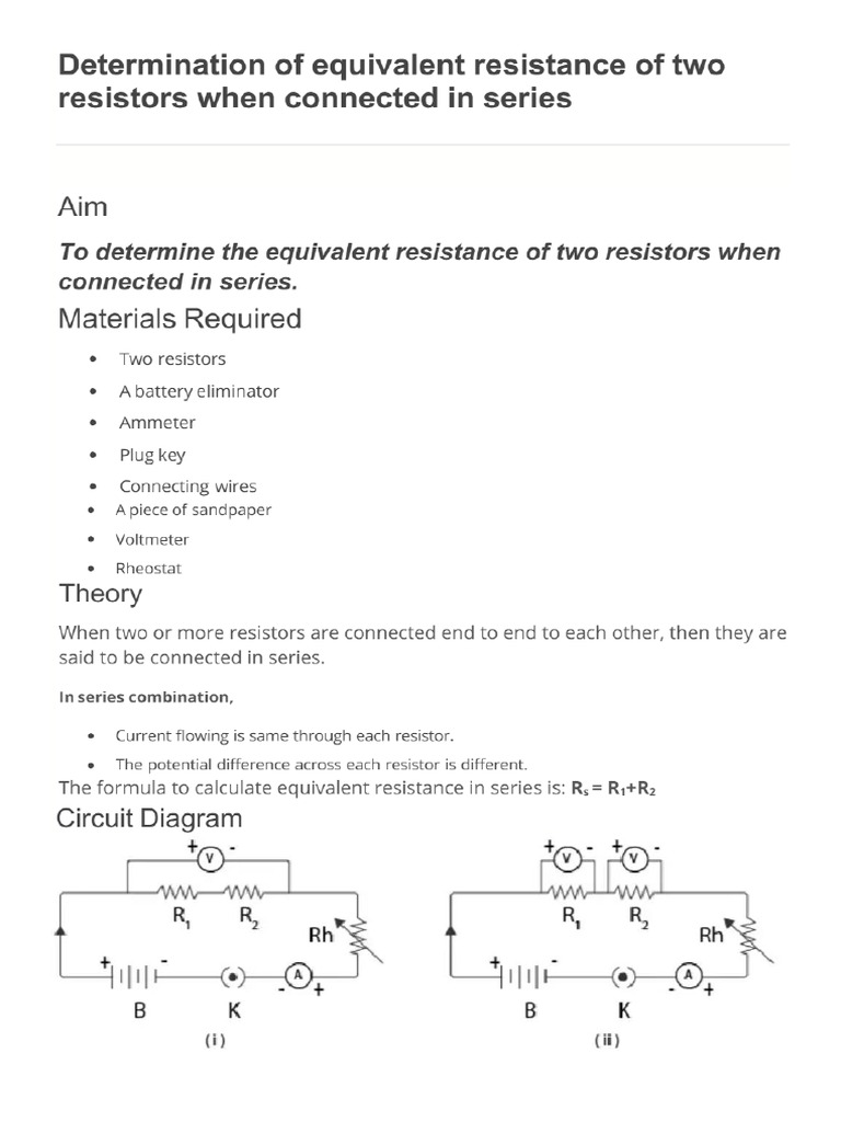 Class - x Series Parallel Experiment | PDF
