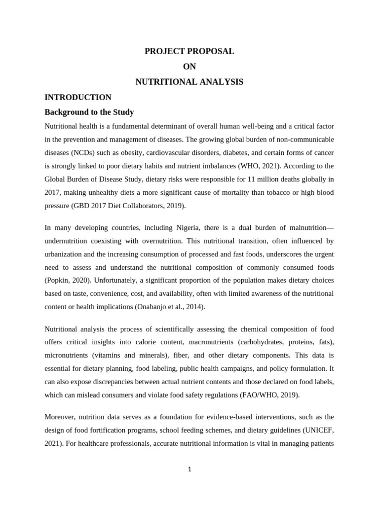 Nutritional Analysis Proposal for Foods | PDF | Nutrition | Diet ...