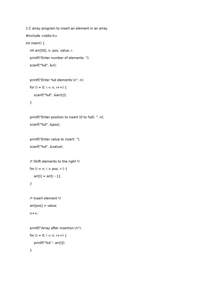 C Array Operations: Insert, Delete, Display | PDF | Computer Science ...