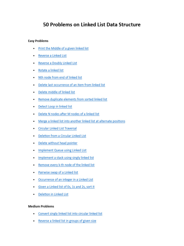 50 Linked List Problems and Solutions | PDF | Computer Programming ...