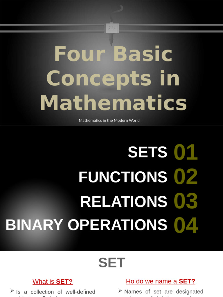 Four Key Concepts in Mathematics | PDF | Set (Mathematics) | Function ...