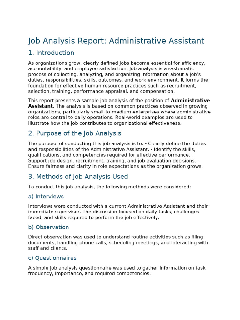 Sample Job Analysis Report – Administrative Assistant | PDF ...