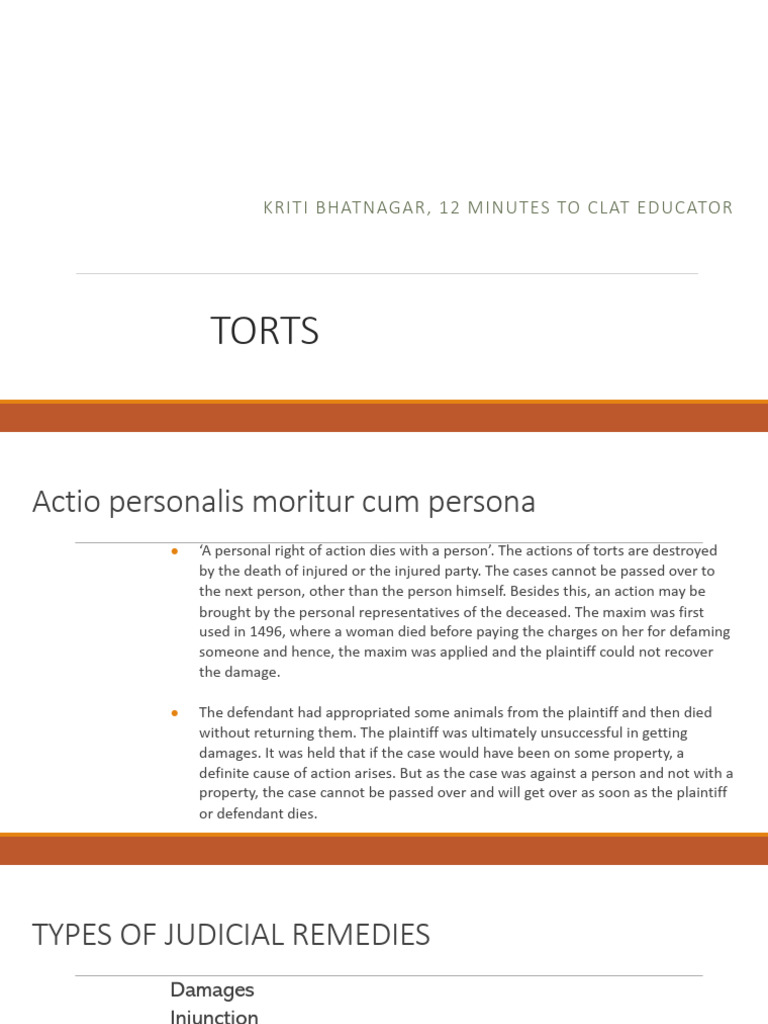 Understanding Torts and Judicial Remedies | PDF | Damages | Legal Remedy