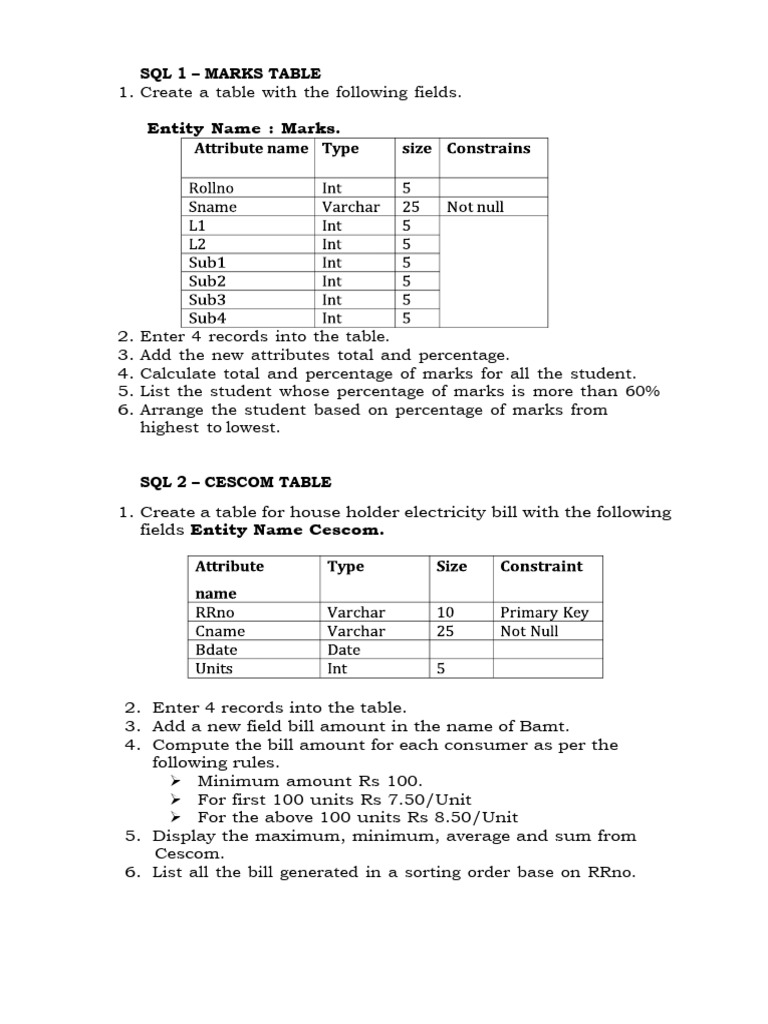 SQL Table Creation and Queries Guide | PDF