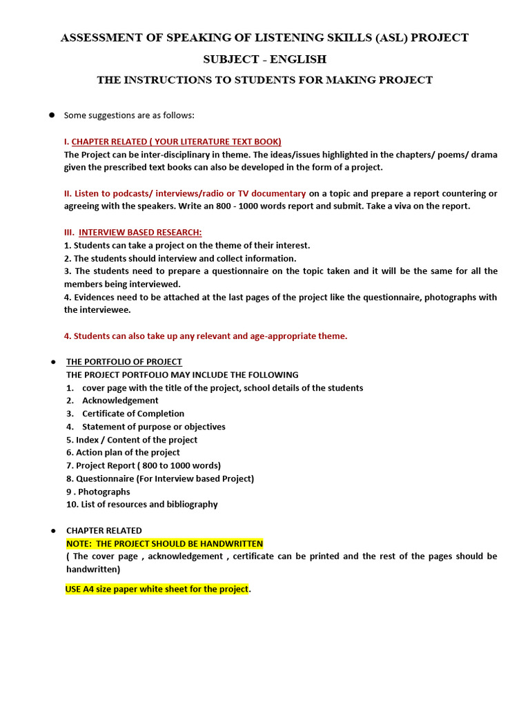 ASL Project Guidelines for Students | PDF