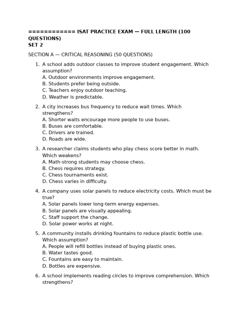 ISAT Full-Length Practice Exam Set 2 | PDF