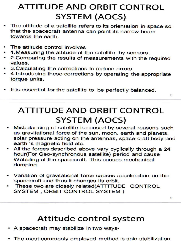 Satellite Attitude and Orbit Control Systems | PDF | Rotation | Satellite