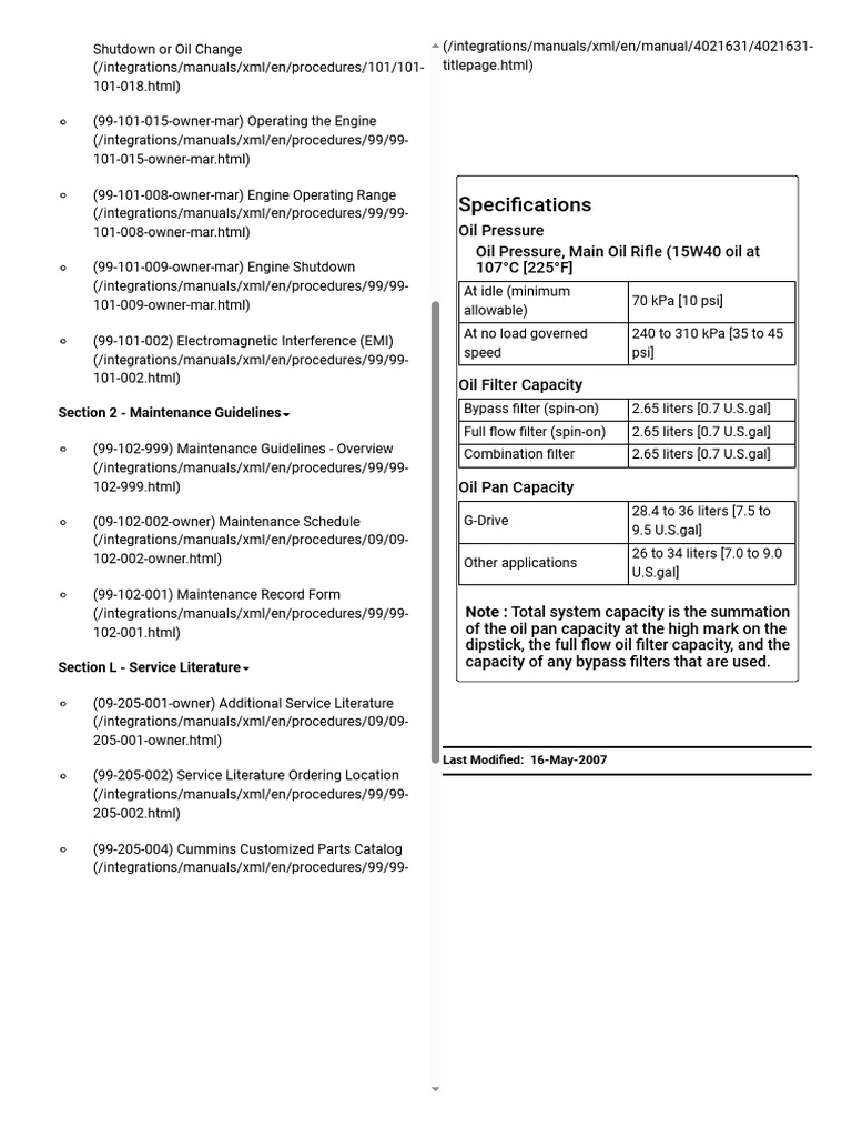 Engine Oil Pressure Specifications