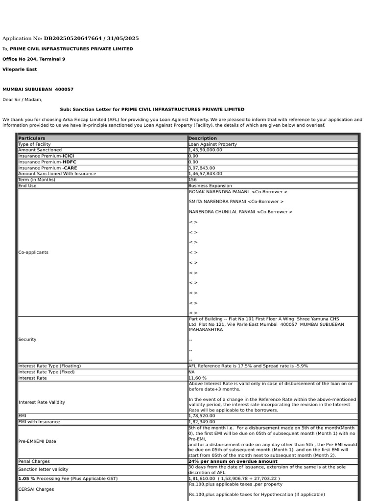 Prime Civil Infrastructures Private Limited | PDF | Loans | Interest