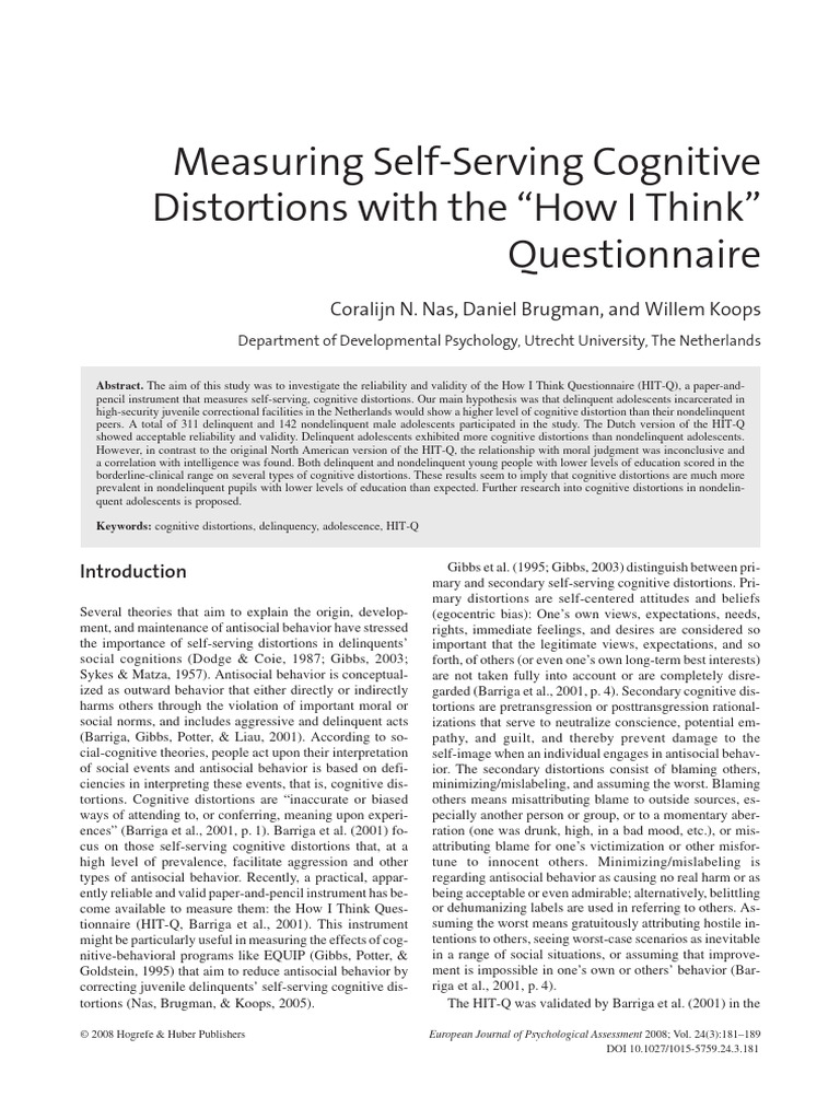 Measuring Cognitive Distortions in Youth | PDF | Adolescence | Validity ...