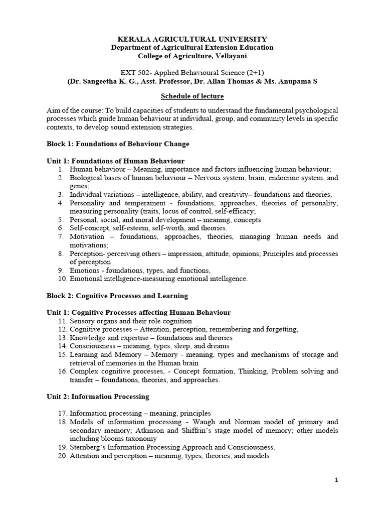 Applied Behavioral Science Course Outline | PDF | Attitude (Psychology ...
