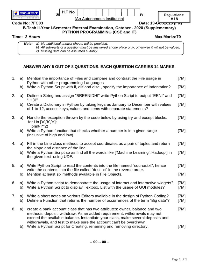 Python Programming Exam Questions | PDF | Python (Programming Language ...