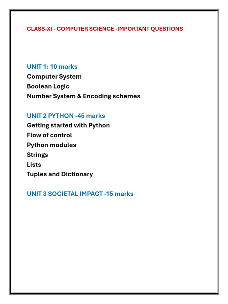 Important Computer Science Questions | PDF | Data Type | Control Flow